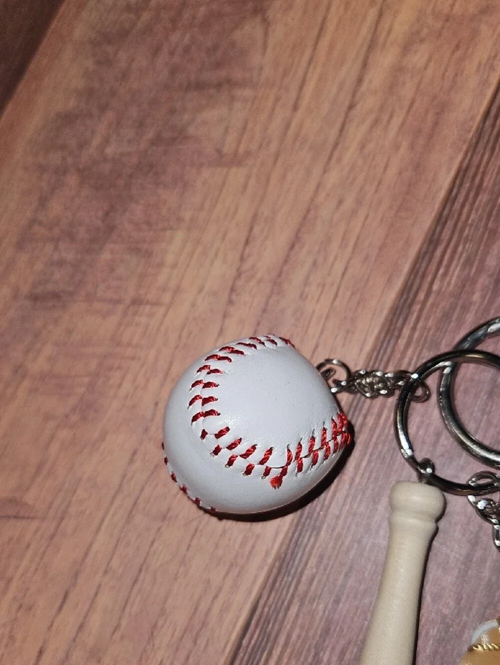 Baseball Keychain with Glove, Ball & Bat - Brown/White - Picture 4 of 8